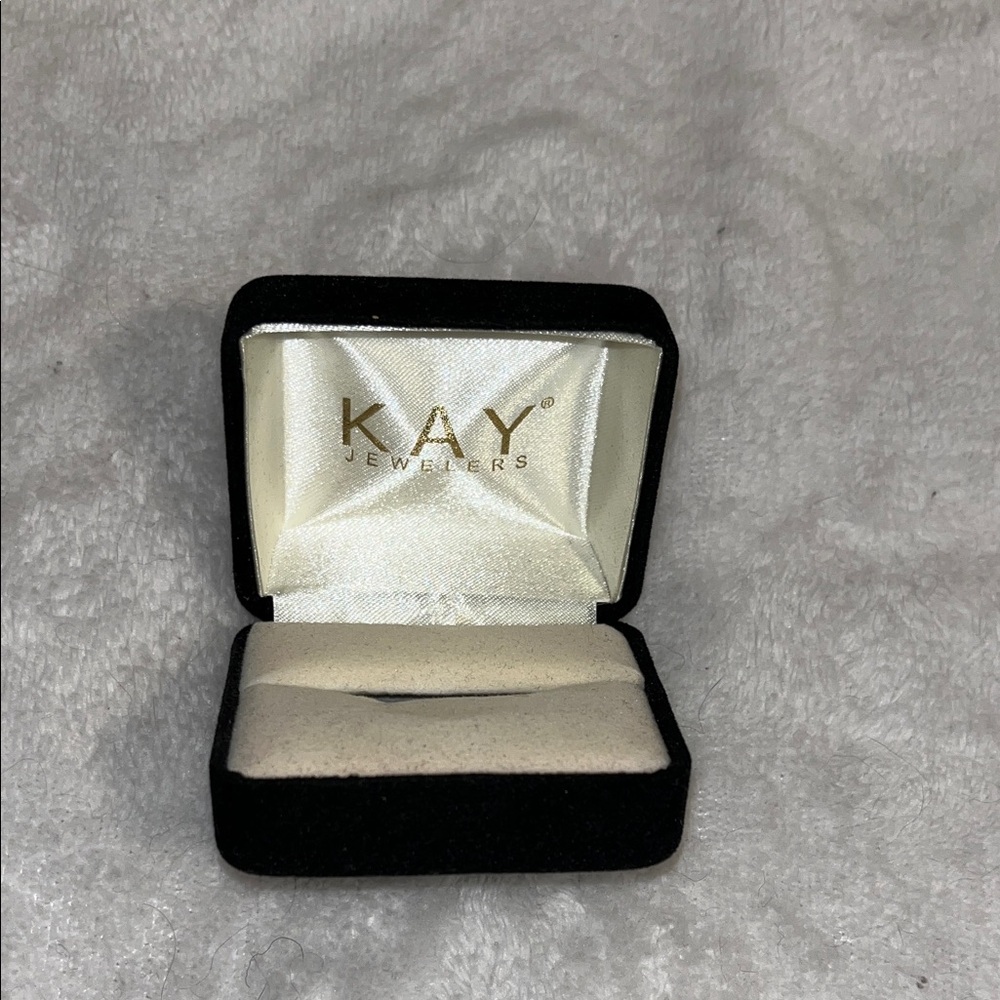 Kay Jewelers Black Velvet Ring Box with Cream Satin Interior and Gold Logo